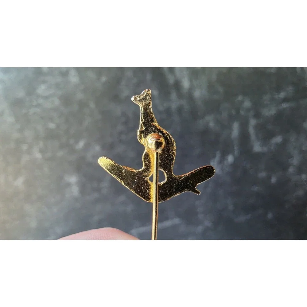 Kangaroo On Boomerang Gold Tone Metal Stick Pin Vintage READ Description